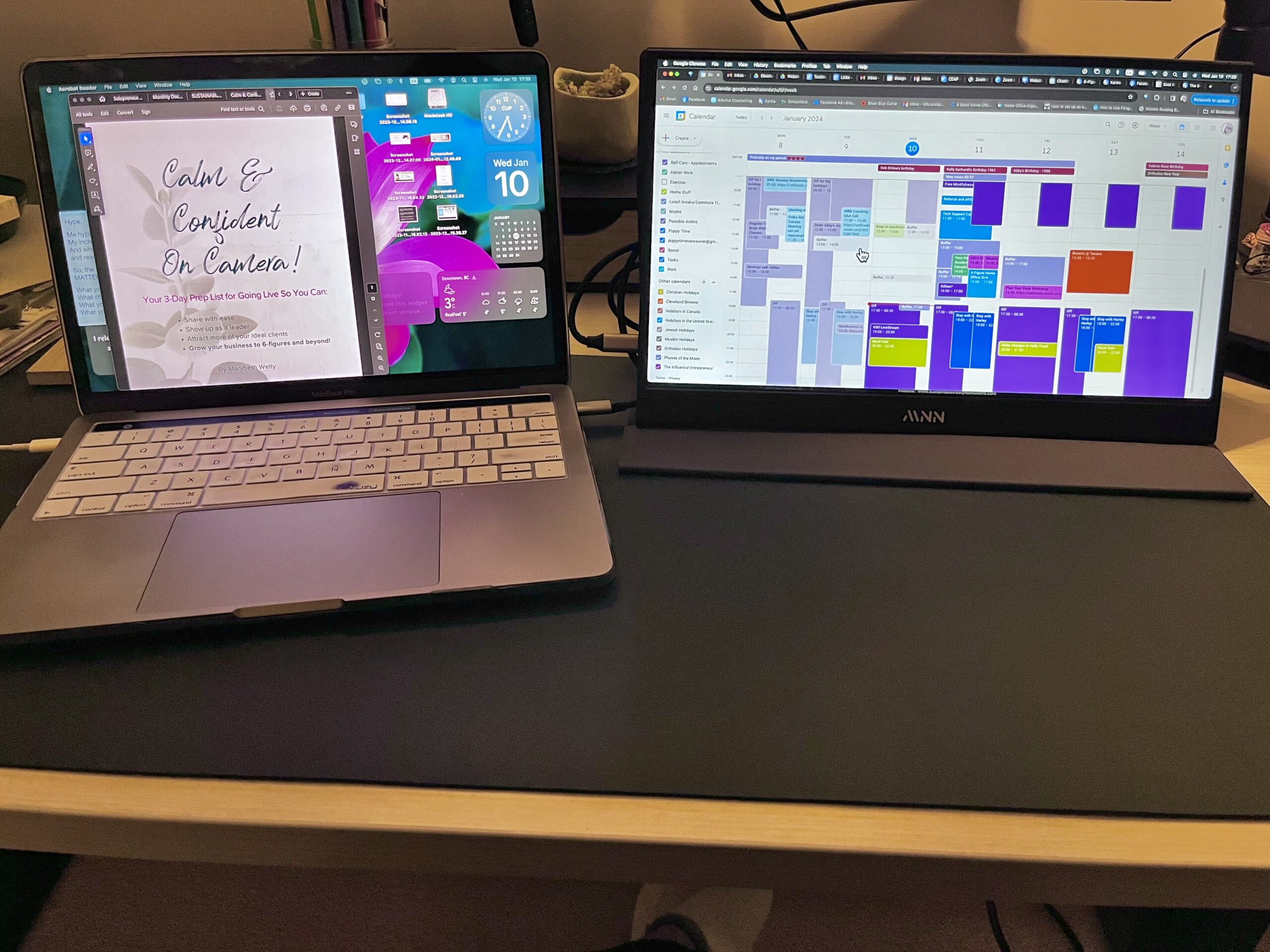 My mobile workspace with a travel, portable monitor and laptop.