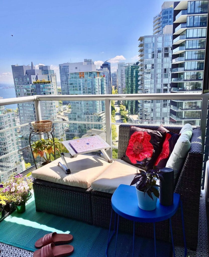 outdoor workspace on balcony in downtown Vancouver