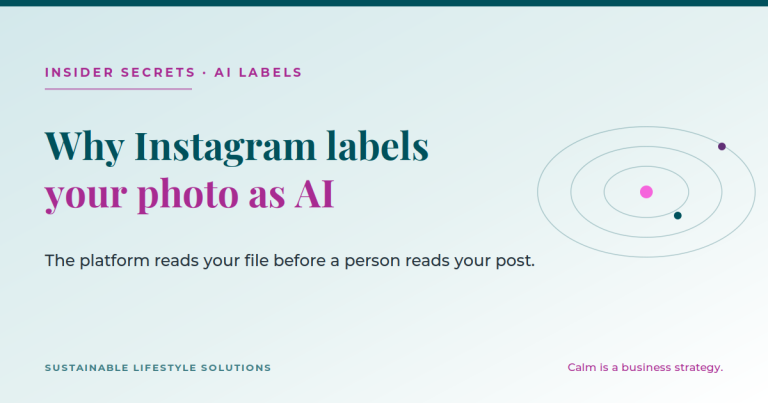 Branded title graphic reading Why Instagram labels your photo as AI, explaining the AI label on Instagram comes from Content Credentials stored inside the image file.